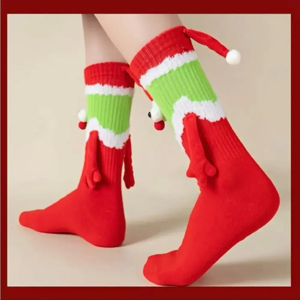 Pair of Festive Hand-Holding Socks for Women